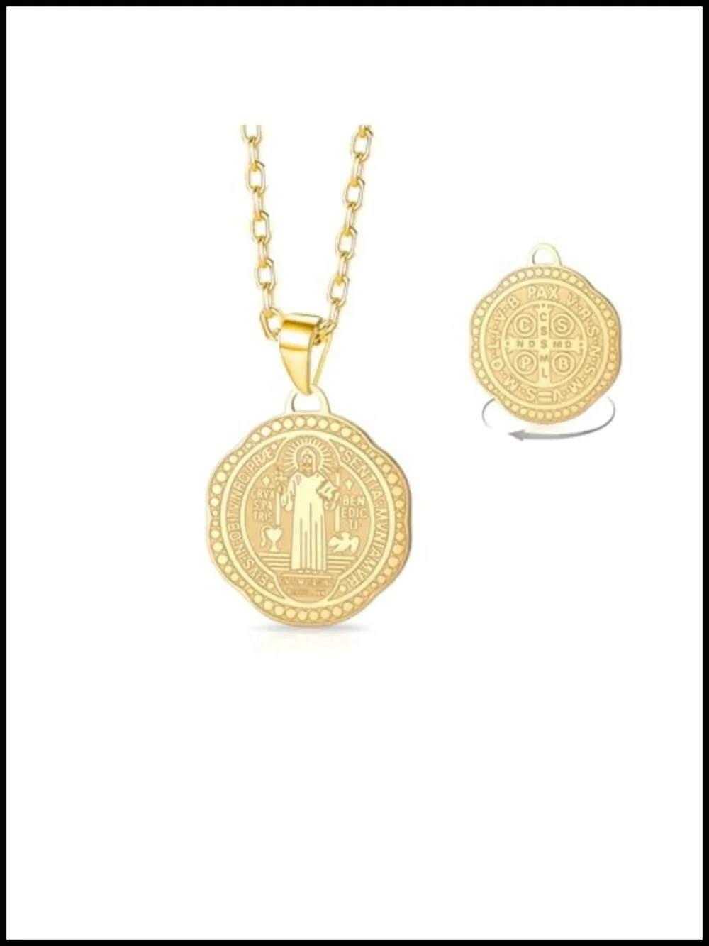 Stainless Steel Saint Benedict Medal Pendant Necklace Christian Catholic